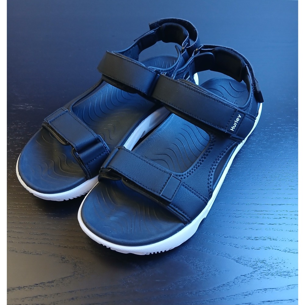 Hurley Oceanside Mens Sport Sandals Black White Strappy Hook and Loop 1961927 9M